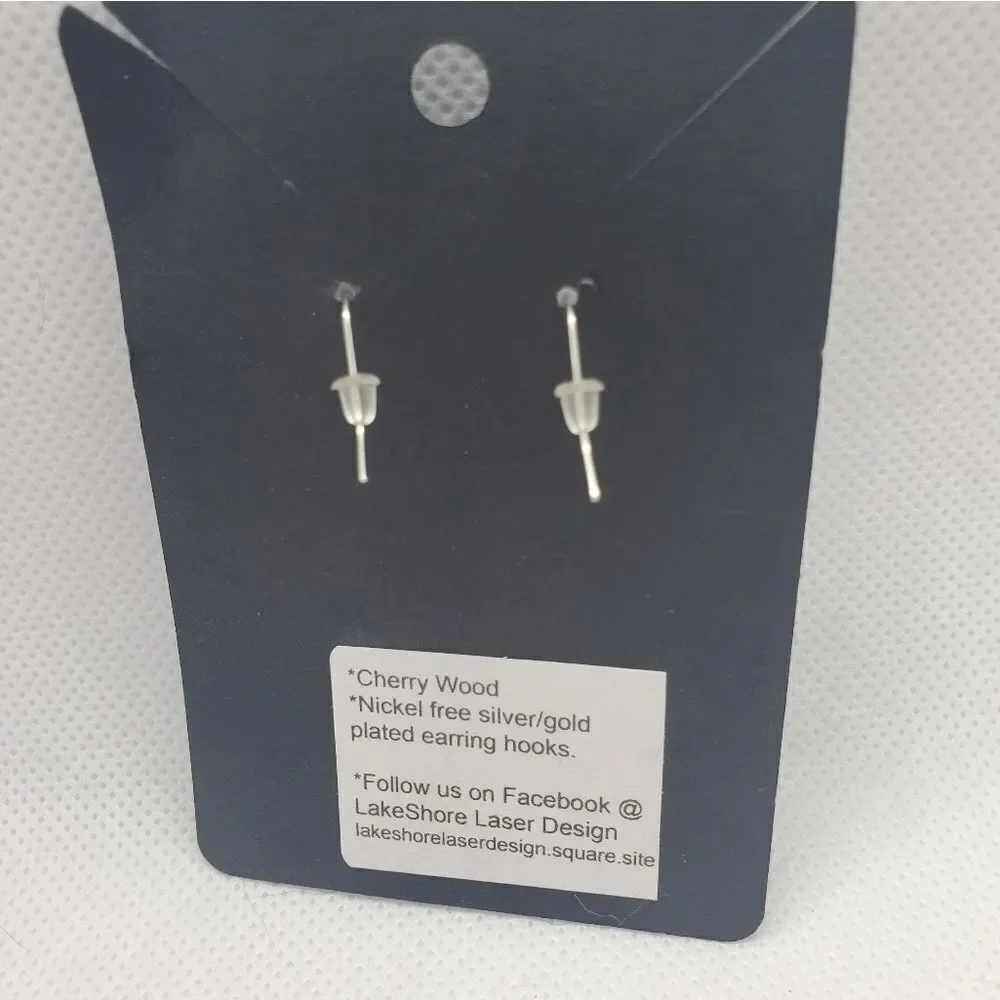 NWT Lakeshore Laser Design Cherry Wood Dangling Tree Earrings